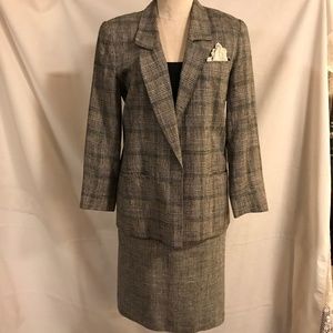 Vintage Doncaster black and white plaid jacket with checked skirt, size 6 P